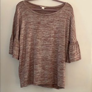 Pink/white top with Bell sleeves.